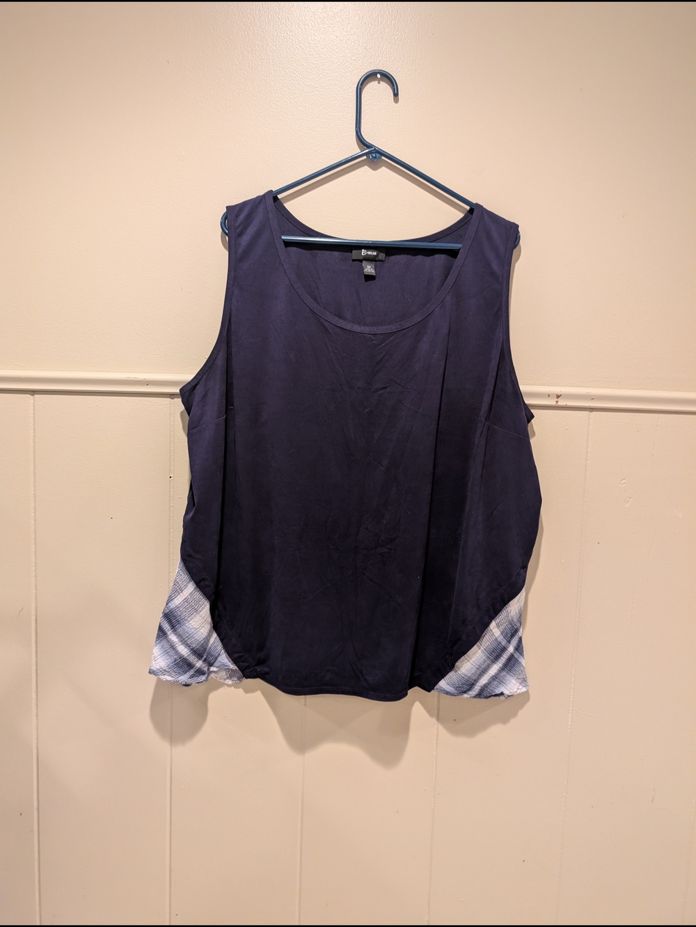 B • Wear Navy Sleeveless Tank with Plaid Side Panels
